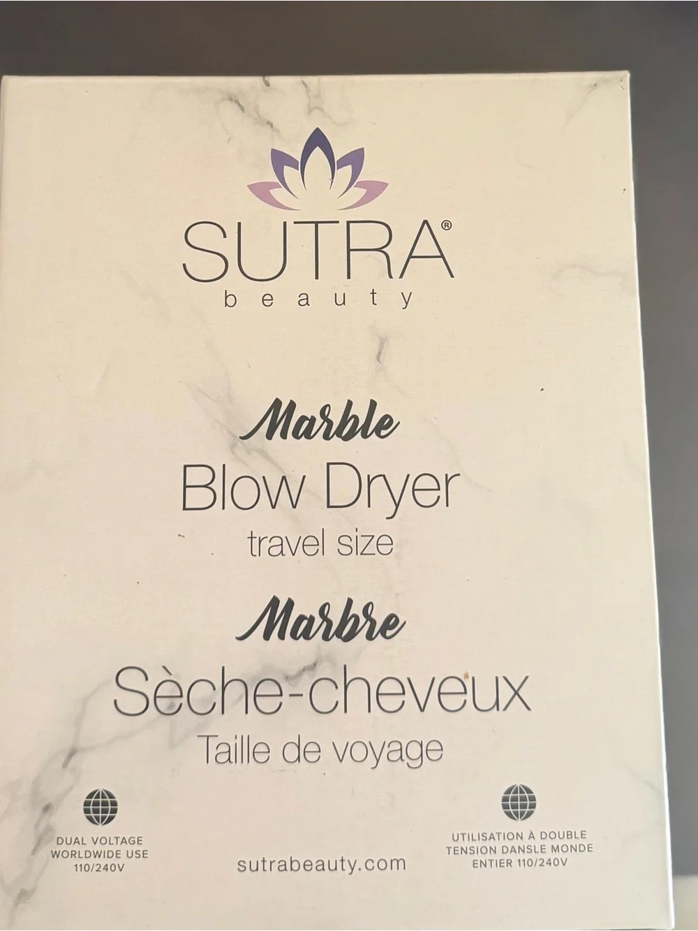 New SUTRA Beauty Marble Travel Hair Dryer with 2 attachments